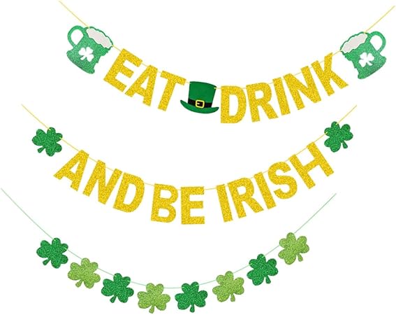 Alipis 2 Sets Eatdrink Latte Art St. Patrick's Day Supplies Decorative Bunting St. Patrick's Day Banner Festival Party Decoration St. Patrick's Day Decors St. Patrick's Day Decor Flag