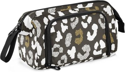 Pencil Case Wild Africa Leopard Silver Gold Pen Pouch Holder Art Kits Storage Bag Cosmetic Organizer Carrying Case for Office Supplies Travel Bag for Makeup Large Stationary Bag with Handle